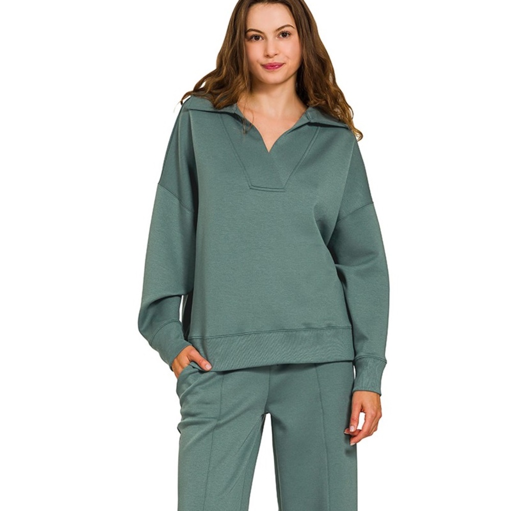 Zenana Scuba Collared Pullover and Pants Set